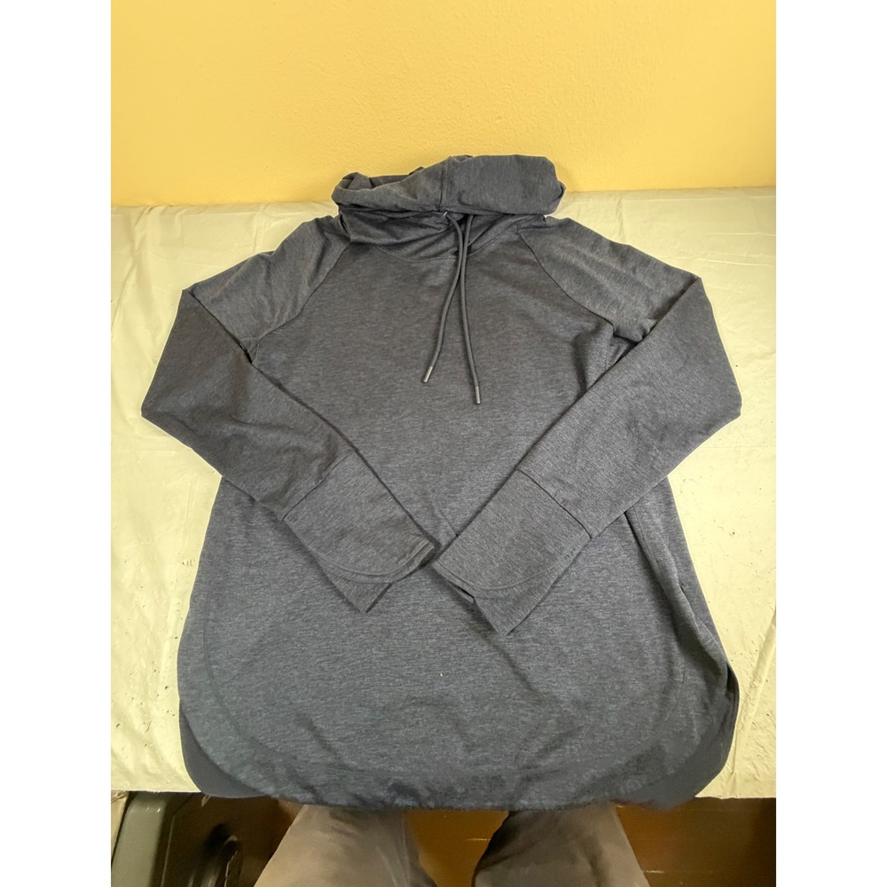 Athleta Womens Cowl Neck Hoodie Charcoal Gray Heather Tunic Thumbholes Size M